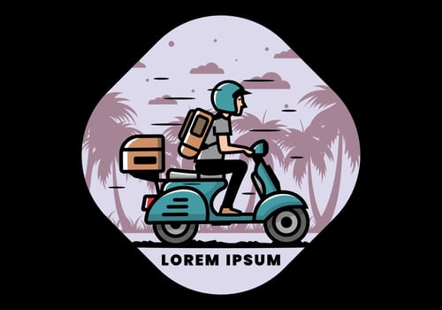 Man goes on vacation riding scooter illustration vector