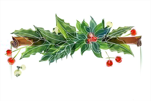 Christmas floral vignette with holly and cinnamon. Decor vignette for cute Christmas and New Year greetings and invitations vector