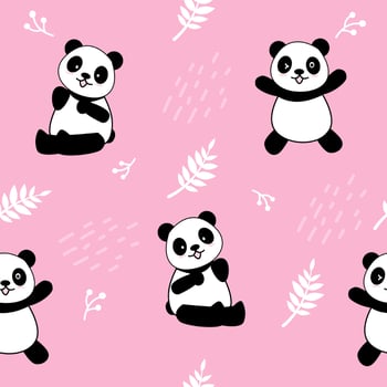 Cute Panda Seamless Pattern Background, Cartoon Panda Bears Vector illustration, Creative kids for fabric, wrapping, textile, wallpaper, apparel.