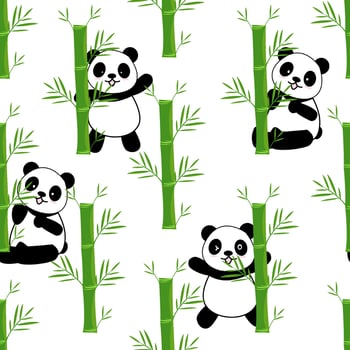 Cute Panda Seamless Pattern Background, Cartoon Panda Bears Vector illustration, Creative kids for fabric, wrapping, textile, wallpaper, apparel.