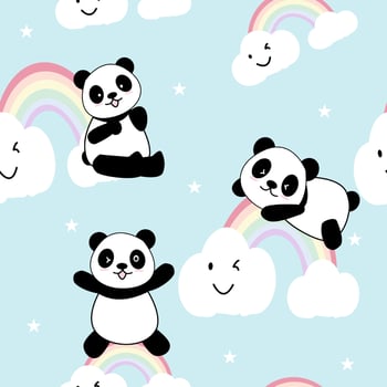Cute Panda Seamless Pattern Background, Cartoon Panda Bears Vector illustration, Creative kids for fabric, wrapping, textile, wallpaper, apparel.