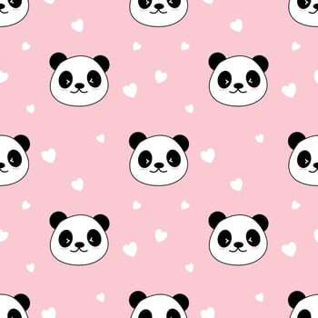 Cute Panda Seamless Pattern Background, Cartoon Panda Bears Vector illustration, Creative kids for fabric, wrapping, textile, wallpaper, apparel.