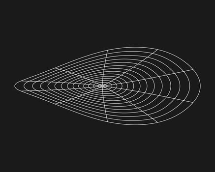 Cyber distorted grid, retro punk design element. Wireframe wave geometry grid on black background. Vector illustration.