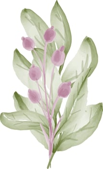 Watercolor leaves with flowers. vector