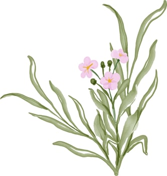 Watercolor leaves with flowers. vector