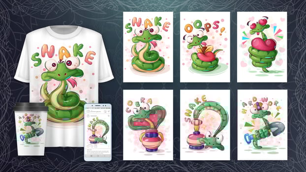 Cartoon character adorable animal snake. vector