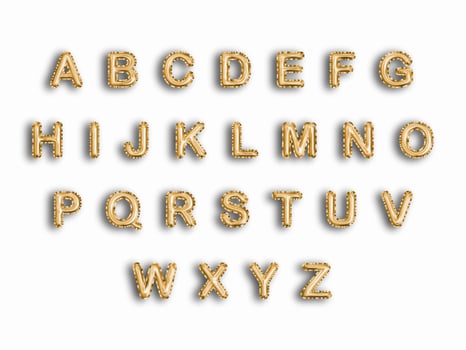 Metallic Gold Text Balloons, golden letter alphabet, vector illustration