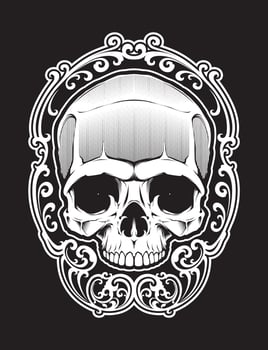 Tattoo skull illustration in decorative frame in art nouveau style vector