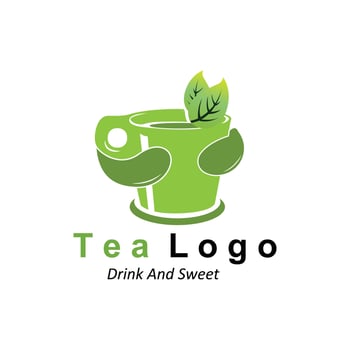 Tea logo design, vector drink icon from green leaves, for health