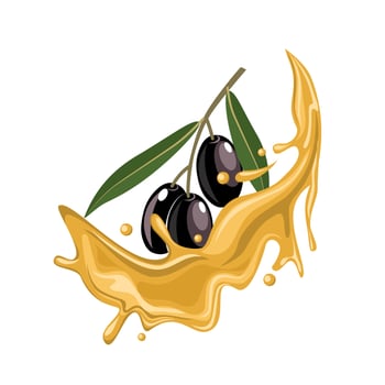 Vector illustration of black olive with oil splash, perfect as a product packaging image, banner or poster, national olive day.