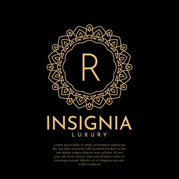 letter R luxurious insignia circle decorative lace vector logo design