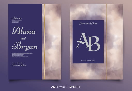 Simple blue and brown watercolor wedding invitation template vector