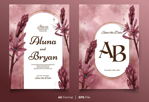 Watercolor wedding invitation template with red flower ornament vector
