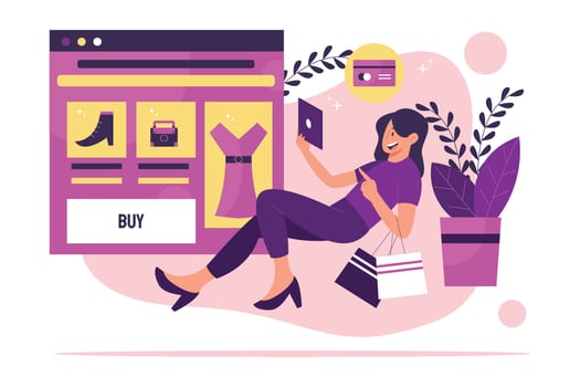 Woman Shopping at E-commerce on Smartphone vector