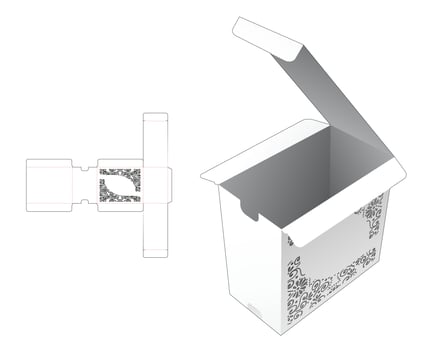 Stenciled box die cut template and 3D mockup vector