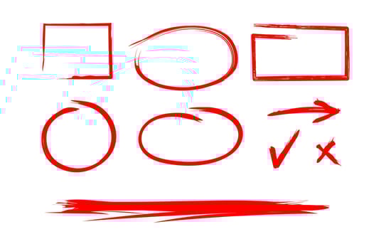Hand drawn shapes oval, circles and dividers. Scribble red pictures. Vector doodle set