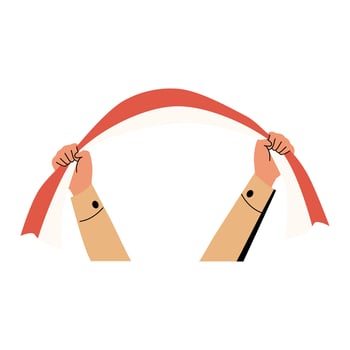 Hand holding national flag flat design style. Handshake, couple of hand. Independence Day of Indonesia celebration vector