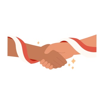 Hand holding national flag flat design style. Handshake, couple of hand. Independence Day of Indonesia celebration vector