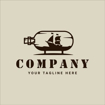 sailing ship inside bottle logo vintage vector illustration template icon graphic design. retro sailboat miniature concept sign or symbol for shop business and travel print t-shirt