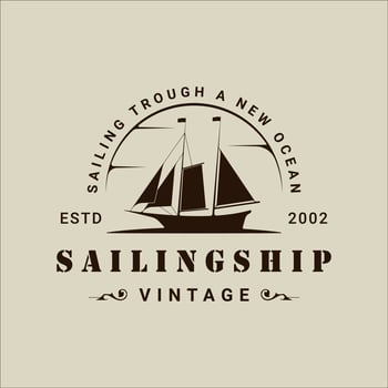 sailing ship logo vintage vector illustration template icon graphic design. retro marine boat sign or symbol for print t-shirt concept travel business with typography style