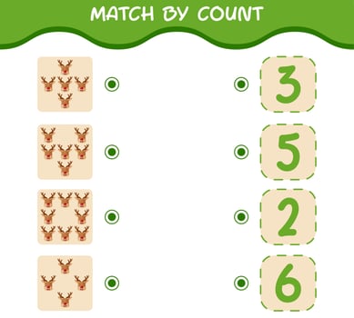 Match by count of cartoon reindeer. Match and count game. Educational game for pre shool years kids and toddlers vector