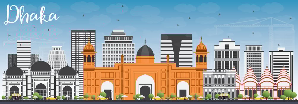 Dhaka Skyline with Gray Buildings and Blue Sky. vector