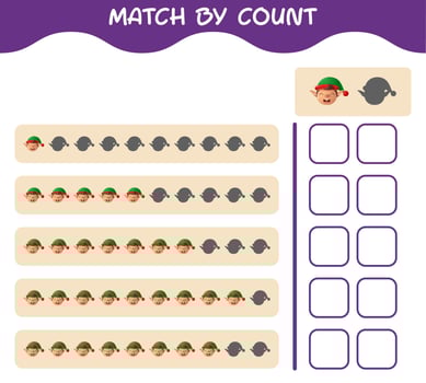 Match by count of cartoon elf. Match and count game. Educational game for pre shool years kids and toddlers vector