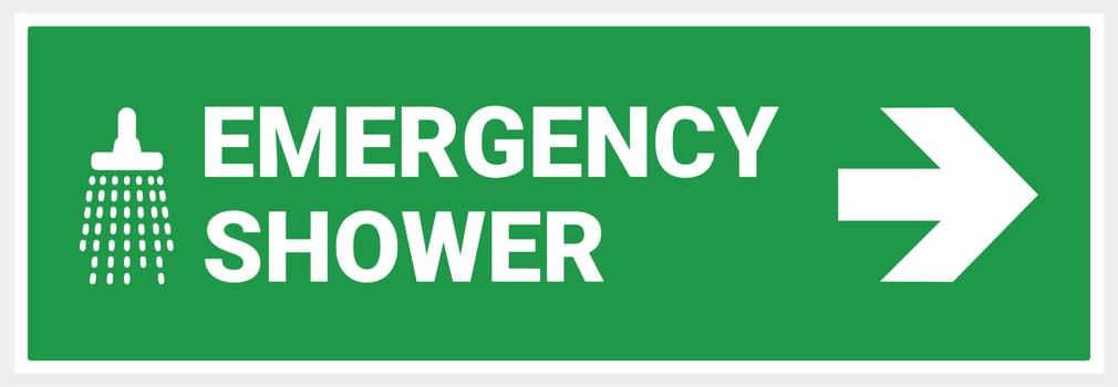 Arrow to emergency shower. green background vector