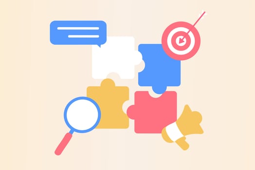 Business solution and support, problem solving and decision making, innovative ideas concept. Connecting puzzle elements, team metaphor, business approach, brainstorming. Flat web vector illustration.