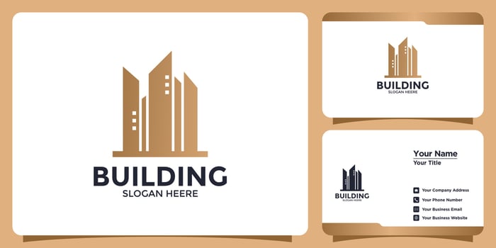 minimalist building logo and business card vector