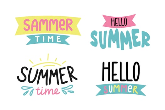 Lettering Hello Summer set on white background Summer banner greeting card Vector illustration in flat style