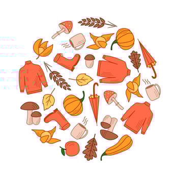 Autumn set of elements, fall vector objects, doodle style