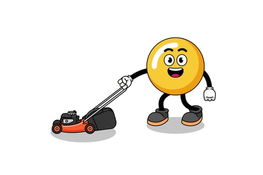 egg yolk illustration cartoon holding lawn mower vector