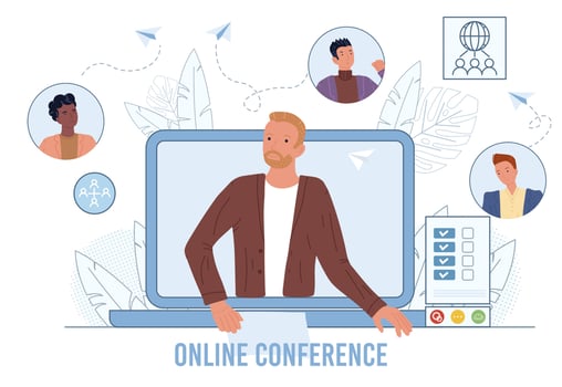 Video conference, online class, meeting friends vector