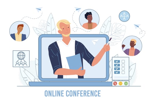 Online business video conference, meeting friends vector