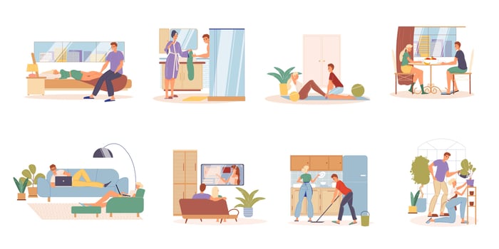 Young married couple daily routine schedule set vector