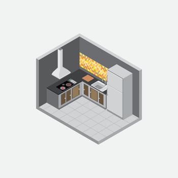 isometric kitchen wall dark color on gray background vector