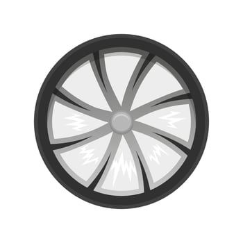 Engine airliner. Rotor of turbocharger Isolated on white background. Silver metal vector round turbine illustration with flaps and shadows.