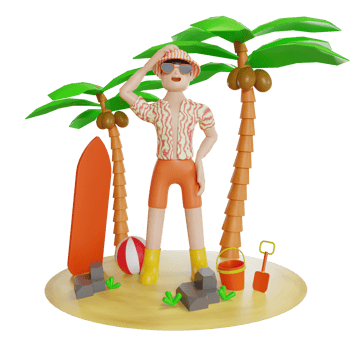 summer illustration with character 3d png