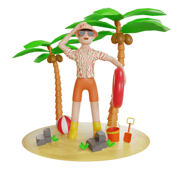 summer illustration with character 3d png