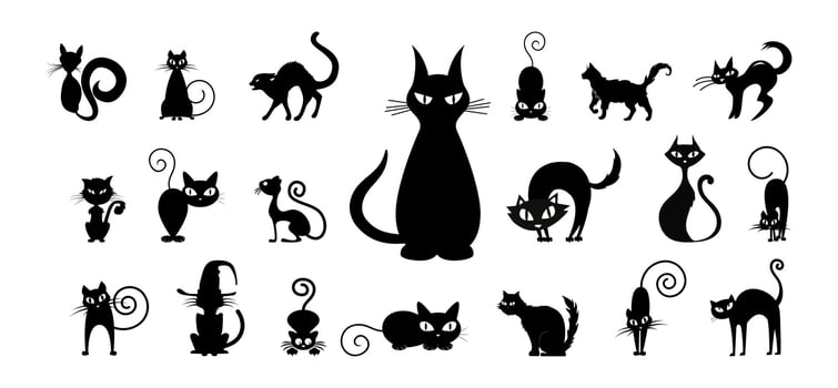 Halloween silhouettes black icons and characters trumpkin funny t-shirt Halloween pumpkin boo witch ghost skull bat skeleton vector illustration.