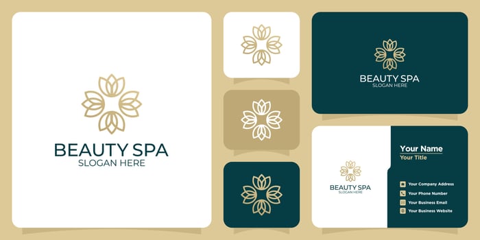 Set of hand drawn feminine and modern floral template logos and business cards vector