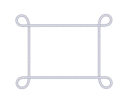 Rope frame with loops. Rectangle shape in retro yacht style. Nautical design element for print and decoration vector