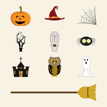 Halloween element with evil-shaped design and multiple colors. Halloween vector design collection. Halloween scary party element vector design collection on an off-white background.
