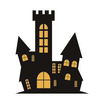 Haunted castle vector design on a white background. Halloween haunted castle silhouette design with yellow color shade. Design for Halloween event with house vector illustration.Haunted castle vector