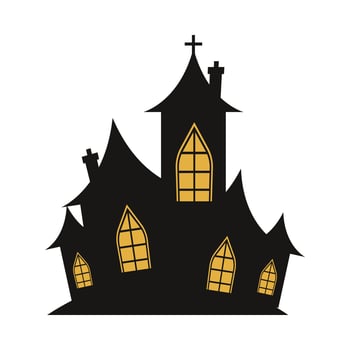 Scary haunted house vector design on a white background. Halloween haunted house silhouette design with yellow color shade. Design for Halloween event with house vector illustration.