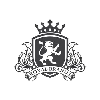 Lion heraldry emblem modern line style with a shield and crown - vector illustration