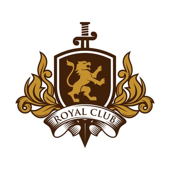 Lion heraldry emblem modern line style with a shield and crown - vector illustration