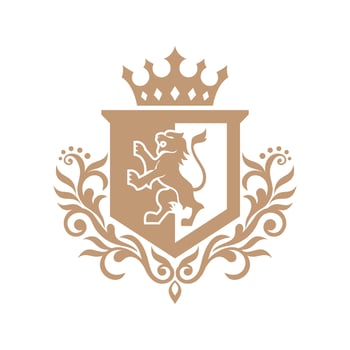 Lion heraldry emblem modern line style with a shield and crown - vector illustration