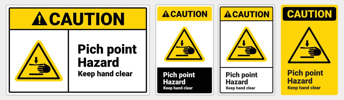 Safety sign Pich point hazard keep hand clear. caution sign. OSHA and ANSI standard sign. vector
